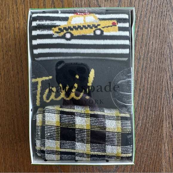 kate spade Accessories - kate spade New York Kids Yellow Black Taxi Socks 3 Pack Boxed Crew Sock Set